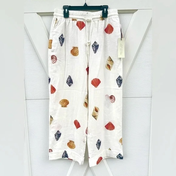 Rachel Zoe Pants - Rachel Zoe Seashell Crop Pants Drawstring Waist Linen size S resortwear coastal